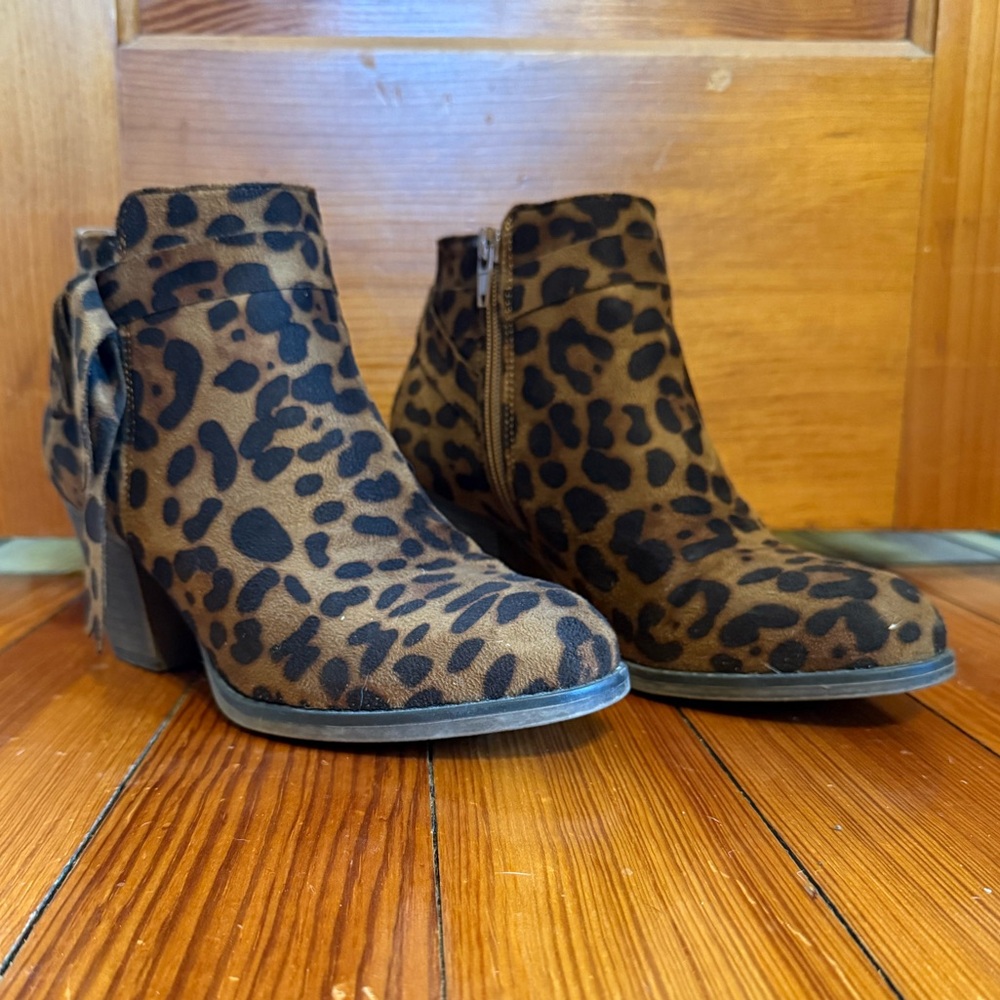Leopard Print Faux Suede Ankle Boots